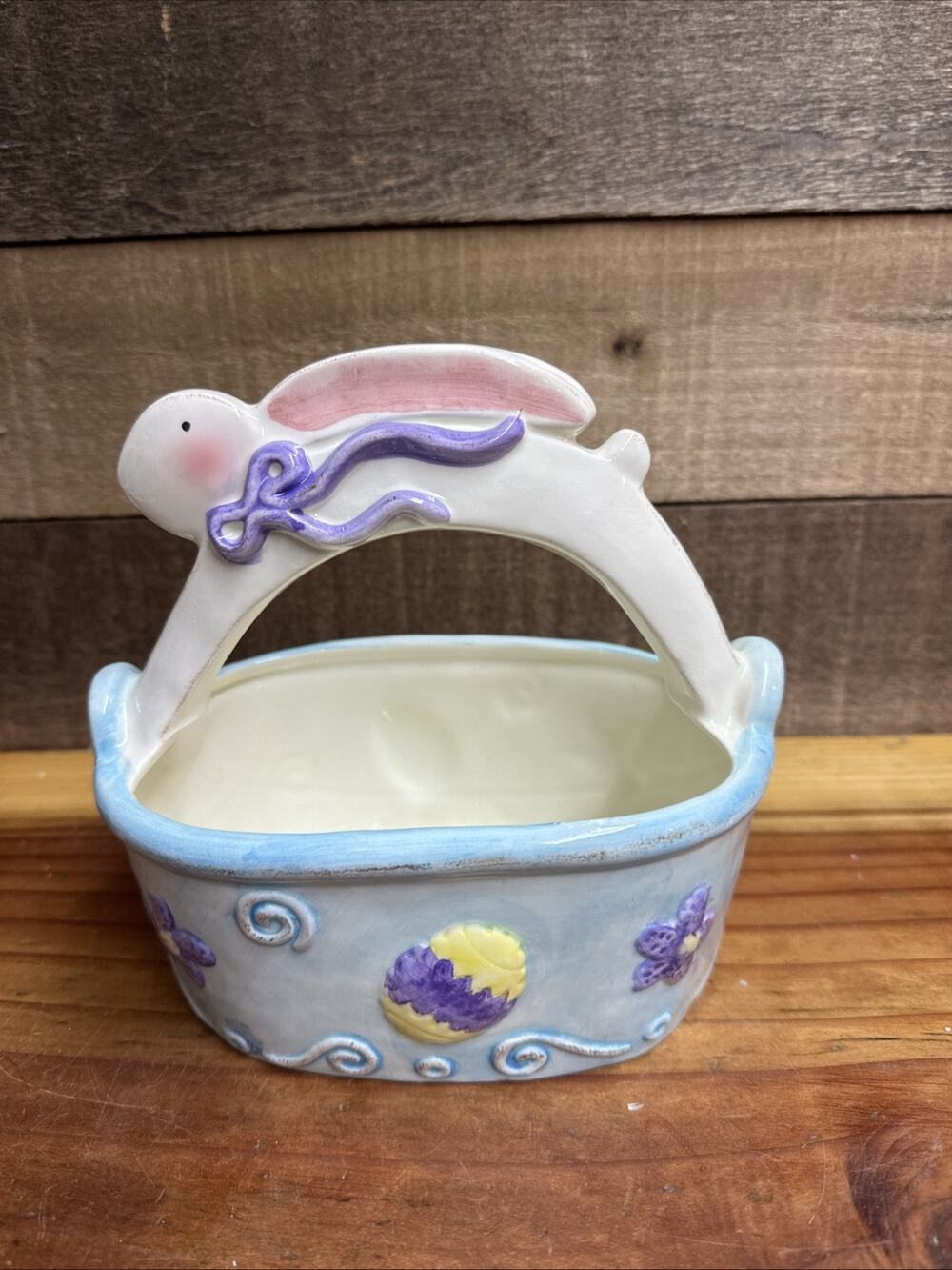 Ceramic Bunny Easter Basket Candy Dish In Box